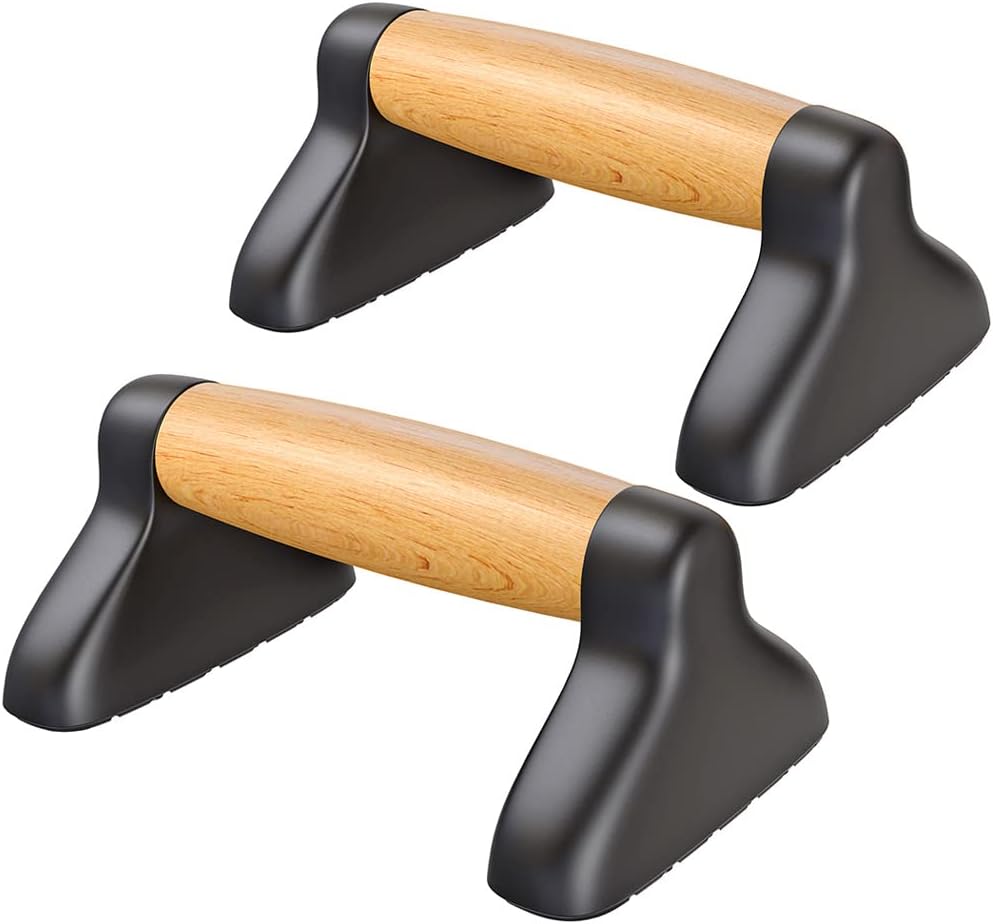 2-Pack Wooden Push-Up Bars with Sturdy Wood Handles and Non-Slip Base Pads, Comfortable Grip for Home Gym Strength Training