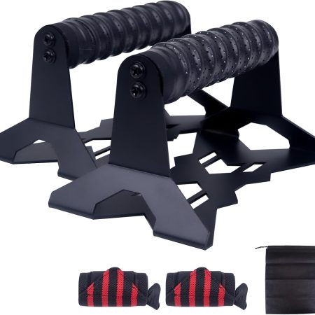 Heavy-Duty Steel Parallettes Push-Up Bars with Non-Slip Handles, Includes 2 Wrist Guards and Storage Bag, for Home and Outdoor Calisthenics