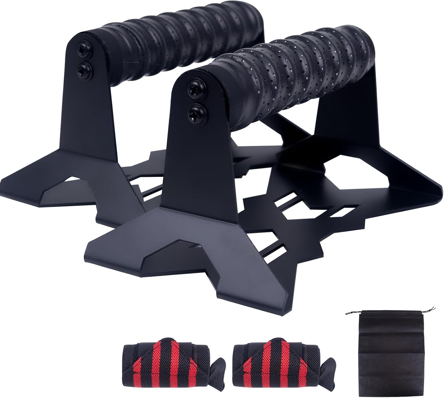 Heavy-Duty Steel Parallettes Push-Up Bars with Non-Slip Handles, Includes 2 Wrist Guards and Storage Bag, for Home and Outdoor Calisthenics