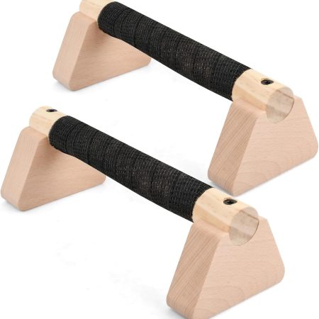 Wooden Parallettes Push-Up Bars with Non-Slip Base for Calisthenics, Handstand Training and Home Gym Strength Workouts