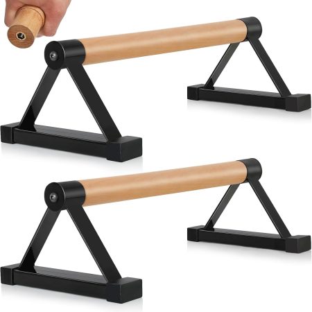 16-Inch Solid Wood Parallettes Bars with Anti-Slip Grip, Sturdy Metal Bracket Supports Up to 600 lb, for Calisthenics and Floor Workouts