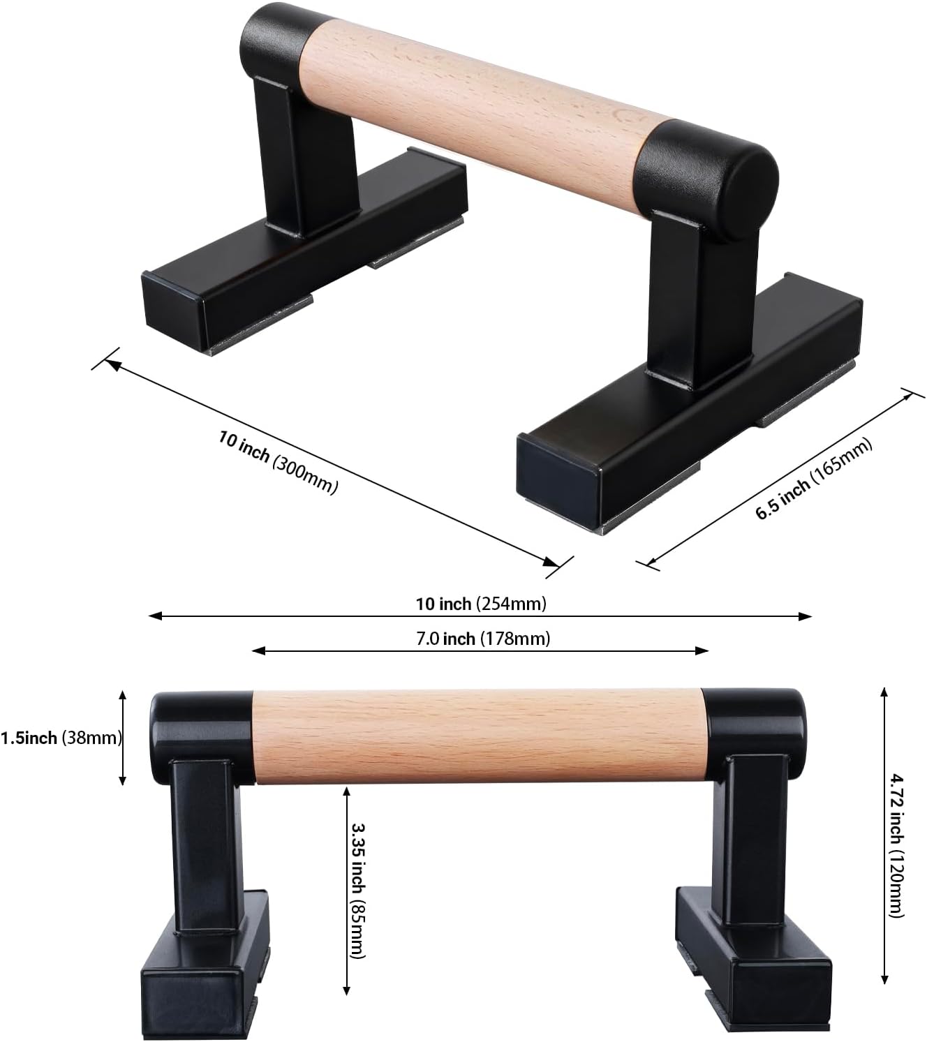 Pair of Solid Wood Parallettes Push-Up Handles with Metal Bracket, Supports Up to 600 lb, for Calisthenics and Floor Strength Training - Image 2