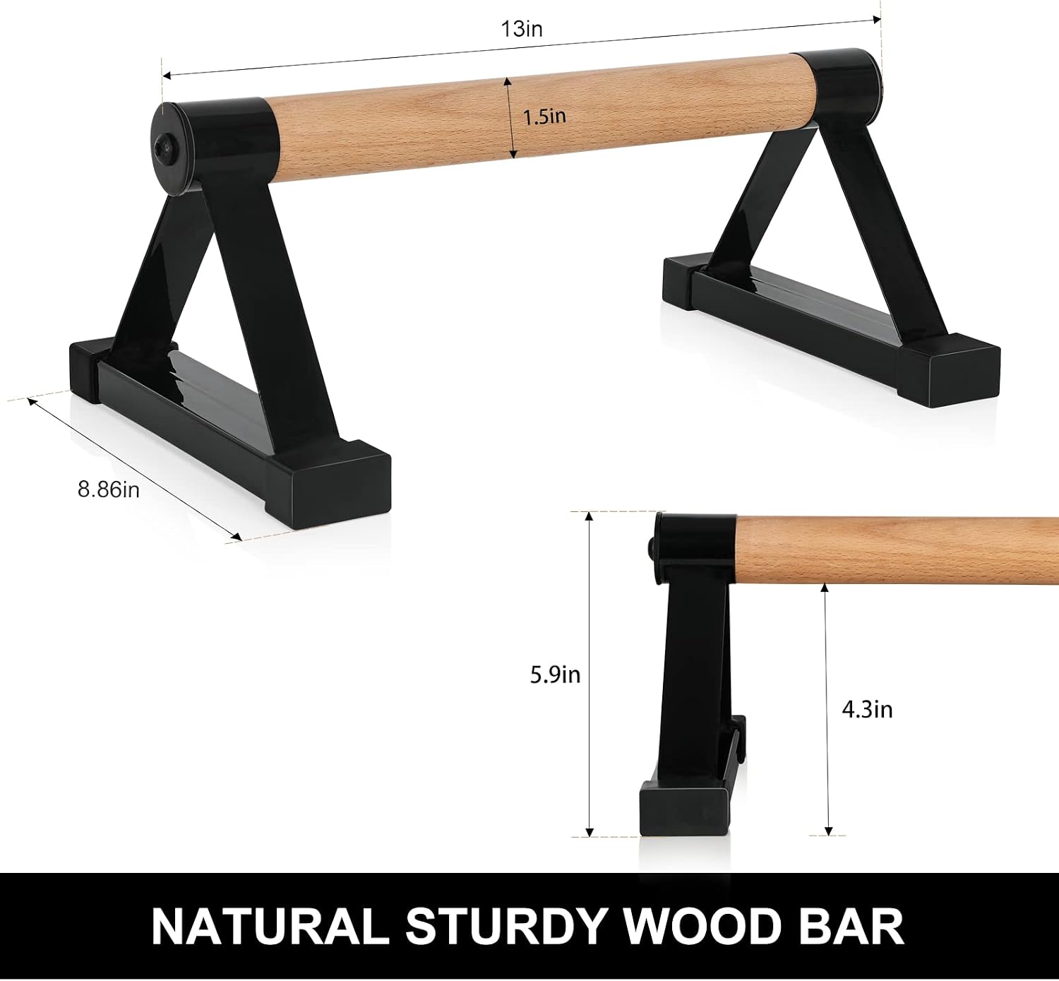 Solid Wood Parallettes Push-Up Bars with Sturdy Metal Bracket, Anti-Slip Handstand and Calisthenics Supports, 500 lb Capacity - Image 2