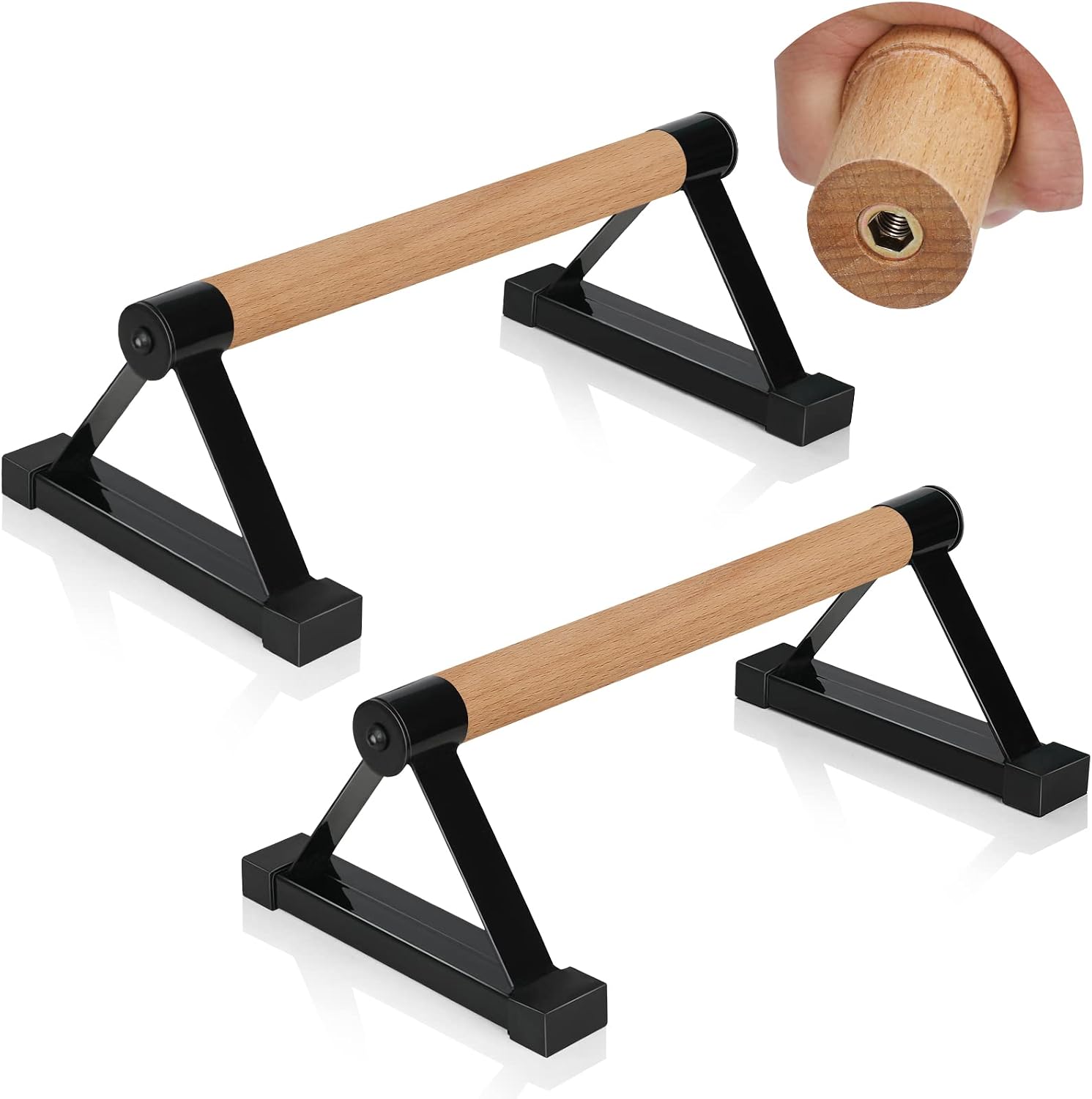Solid Wood Parallettes Push-Up Bars with Sturdy Metal Bracket, Anti-Slip Handstand and Calisthenics Supports, 500 lb Capacity