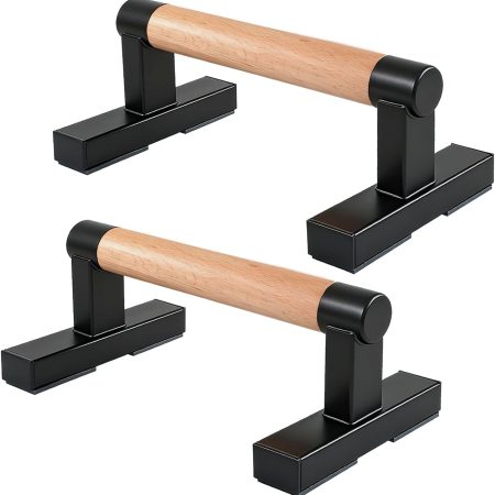 Pair of Solid Wood Parallettes Push-Up Handles with Metal Bracket, Supports Up to 600 lb, for Calisthenics and Floor Strength Training