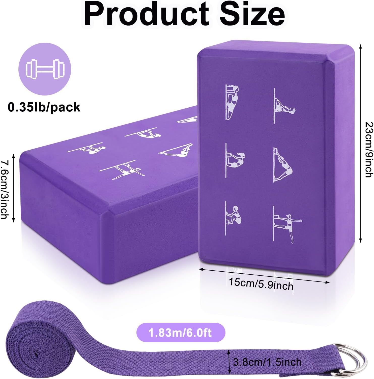 Yoga block and stretching strap combo (2 blocks, 2 straps); non-slip EVA foam blocks; high-density blocks with 6-foot stretching straps; highly supportive and latex-free; suitable for Pilates practice. - Image 2