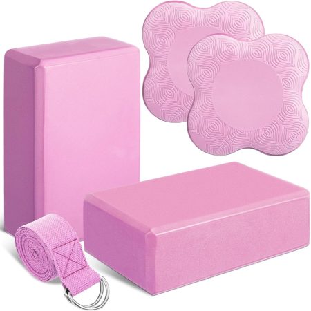 5-piece yoga gear set (includes yoga blocks, knee pads, and stretching straps); made of premium soft foam; suitable for Pilates, meditation, general fitness, balance exercises, and deepening stretches.