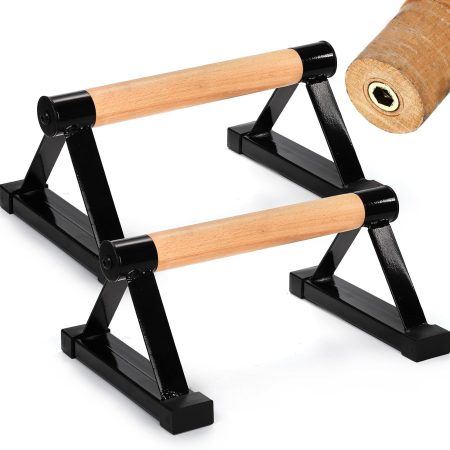Solid Wood Parallettes Bars with Sturdy Steel Bracket, Anti-Slip Handstand Supports Up to 600 lb, Black Home Gym Floor Workout Equipment