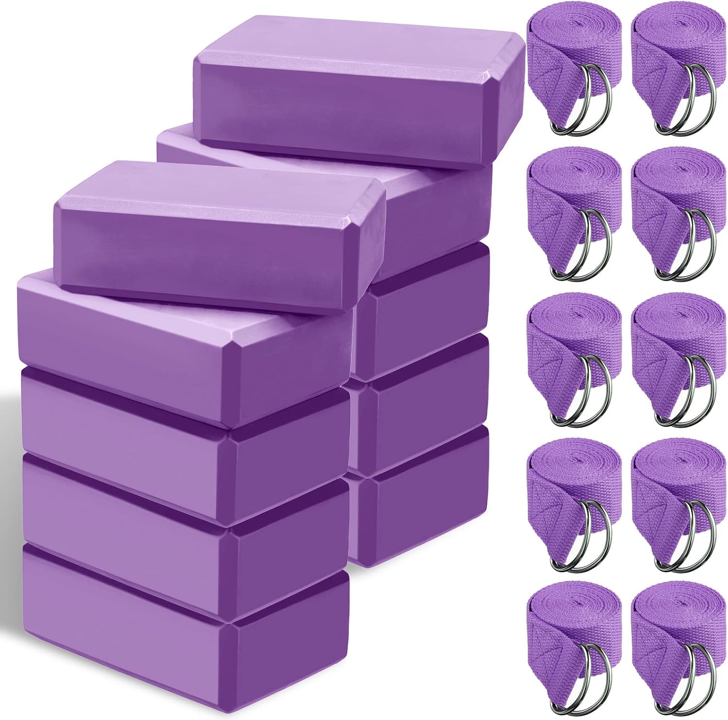 20-Piece Yoga Block and Stretching Strap Set—Includes non-slip EVA foam blocks and stretching straps with metal D-rings; suitable for gym and daily workouts