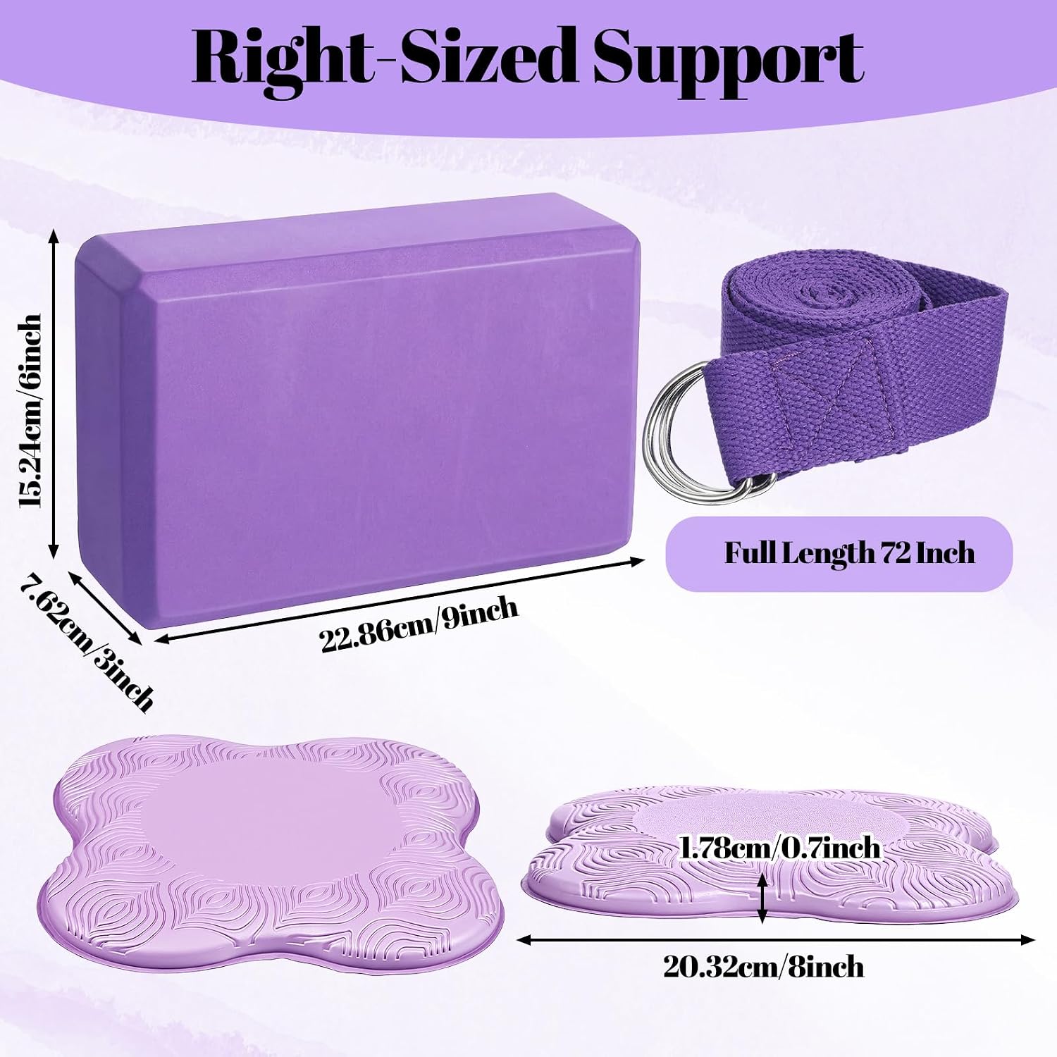 5-piece yoga block, knee pad, and stretching strap combo; soft, premium foam accessories; suitable for Pilates, meditation, general fitness, stable support, kneeling poses, balance exercises, deepening stretches, and toning (Purple). - Image 2