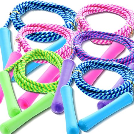 Adjustable Size Colorful Jump Rope for Kids and Teens - Outdoor Indoor Fun Games Skipping Rope Exercise Fitness Activity and Party Favor - Assorted Colors Pack of (6)