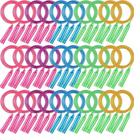 30 Pcs Colorful Jump Ropes Bulk Plastic Jump Ropes for Kids 7.5 ft AdjustableJ umping String Outdoor Speed for Sports Birthday Party Activities (Multicolor)